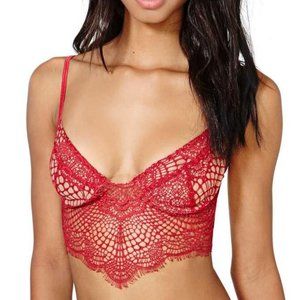 NWT For Love and Lemons Skivvies Bat Your Lashes Bra, Red, Size Small